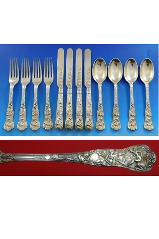 Bacchanalian English Sterling Silver Flatware Dessert Set 12 pieces Vermeil